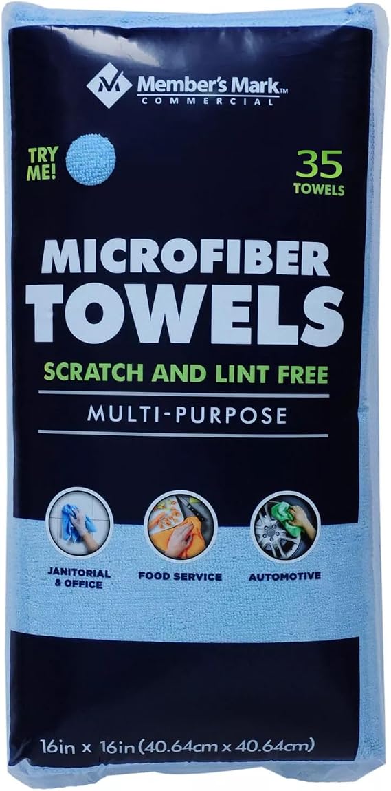 Member's Mark Microfiber Cleaning Towels for Home, Kitchen, Car, Window (16" x 16".) (35 Ct, Blue)