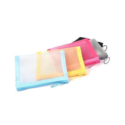 patu Mini Zipper Mesh Bags, 4" x 5", Size S / A7, 5 Pieces, Beauty Makeup Lipstick Cosmetic Accessories Organizer, Small