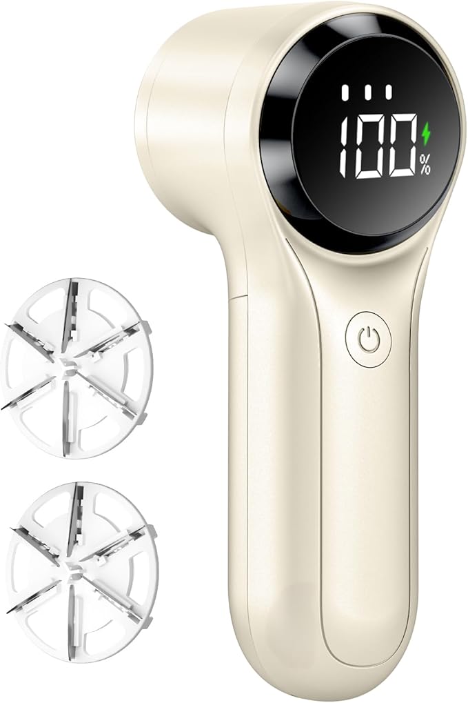 Buywoo Fabric Shaver, Electric Lint Remover, Rechargeable Lint Shaver, Household Essentials for Clothes, Upholstery, Furniture, Sweater Defuzzer to Remove Pilling, Battery Operated, Beige