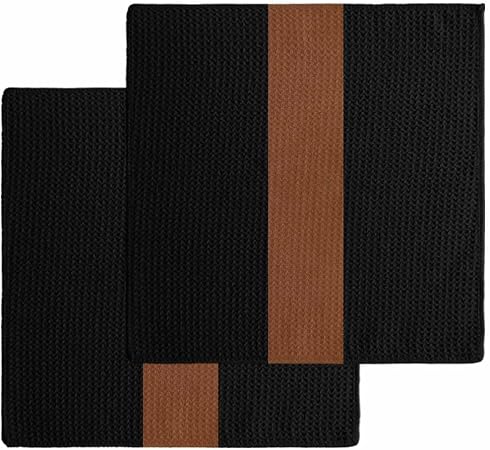 DecorLovee Black Brown Kitchen Towels Set of 2, Waffle Microfiber Towels Cleaning, Absorbent Dish Towels Cloths Decorati