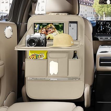 GMQ Back Seat Car Organizer 1 Pack,Backseat Organizer with Tray,Multifunctional Car Seat Back Storage Box with Foldable 