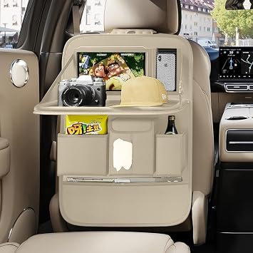 GMQ Back Seat Car Organizer 1 Pack,Backseat Organizer with Tray,Multifunctional Car Seat Back Storage Box with Foldable 