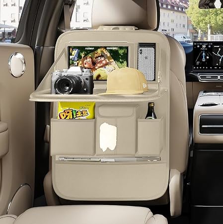 GMQ Back Seat Car Organizer 1 Pack,Backseat Organizer with Tray,Multifunctional Car Seat Back Storage Box with Foldable 