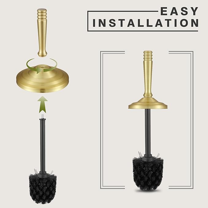 Gold Toilet Brush and Holder Set, Stainless Steel Toilet Brush for Bathroom,Heavy Duty Gold Toilet Bowl Brush and Holder,Deep Cleaning Modern Toilet Cleaner Brush -Space Saving, Covered Brush, Durable