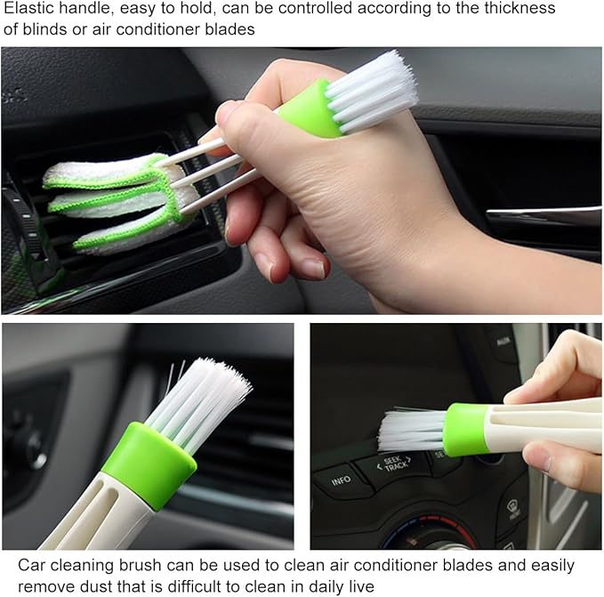 KVAEY 2 PCS Mini Duster for Car Air Vent, Double Ended Automotive Air Vent Microfiber Duster & Brush, Dust Collector Cleaner for Keyboard Window Leaves Shutter, Car Accessories (Green)