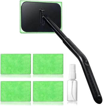 Windshield Cleaning Tool, Windshield Cleaning Wand Car Window Cleaner with 4 Washable Reusable Microfiber Pads, Detachab