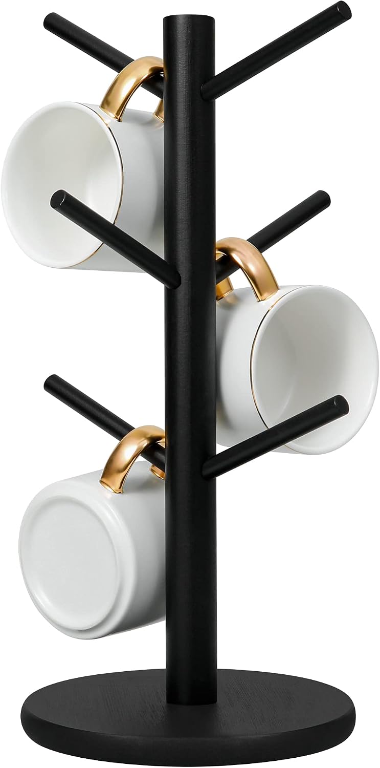 Mug Holder Tree, Coffee Cup Holder with 6 Hooks (Black)