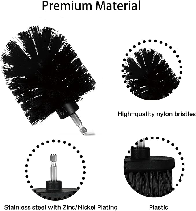 8 Pack Drill Brush Attachment Set, 1/4in Power Scrubber Brush + Extend Long Rod, Brush Drill Attachment, Power Cleaning Scrub Brush for Bathroom, Tub, Tile, Corner, Floor（Black）