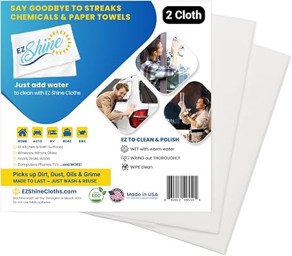 Reusable Cleaning Cloths for Kitchen, Glass, Mirror, Wood, Appliance, Auto & More. Just Add Water to Clean & Polish. Str