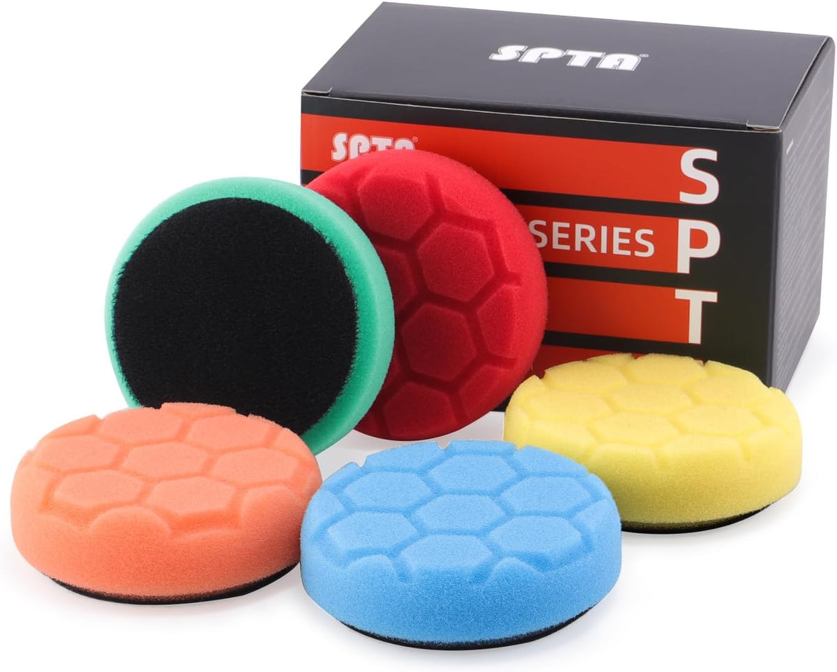SPTA 75 mm Polishing Pad Hex-Logic Polishing Sponges Wax Sponges Car Polishing Sponge Pad Polishing Pad Sponge Polishing Foam Set for Eccentric Polishing Machine Grinder