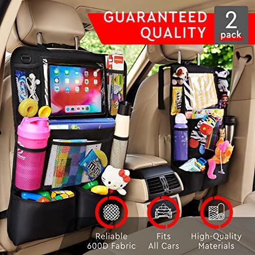 Backseat Car Organizer, Kick Mats Back Seat Protector with Touch Screen Tablet Holder, Back Seat Organizer for Kids with 9 Storage Pockets (2 Pack, Violet)