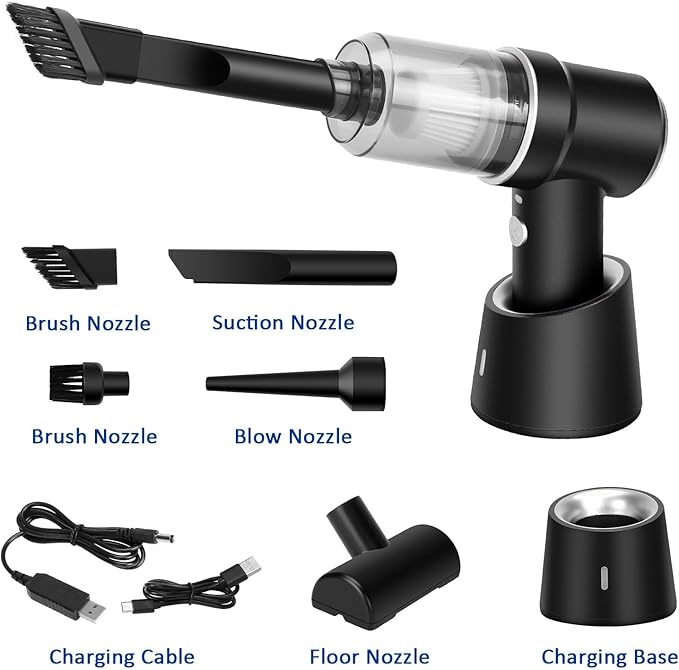 8Kpa Mini Handheld Vacuum Cleaner,120W High Power Cordless Car Vacuum, 2 in 1 Keyboard Vacuum & Air Duster with LED Light & Multi-Nozzles for Car, Computer, Sewing Machine