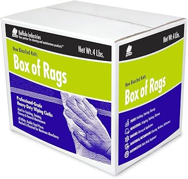 Buffalo Industries (12024) New White Bleached Knit Rags, 25 lb. box - All-Purpose Wiping, Cleaning, Polishing, Medium-We