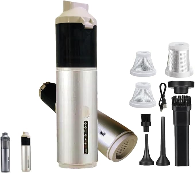 Portable Cordless Car Vacuum Cleaner Suction Power 19000Pa with Brushless Motor, Handheld Mini Vacuum Cleaner with Multiple Attachments, 3 Suction Modes,Rechargeable (Golden)