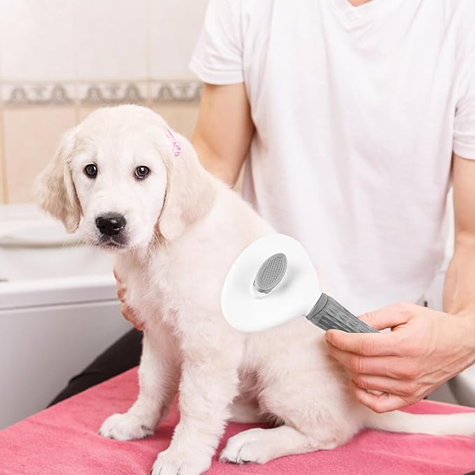 Depets Self Cleaning Slicker Brush, Dog Cat Bunny Pet Grooming Shedding Brush - Easy to Remove Loose Undercoat, Pet Massaging Tool Suitable for Pets with Long or Short Hair Gray