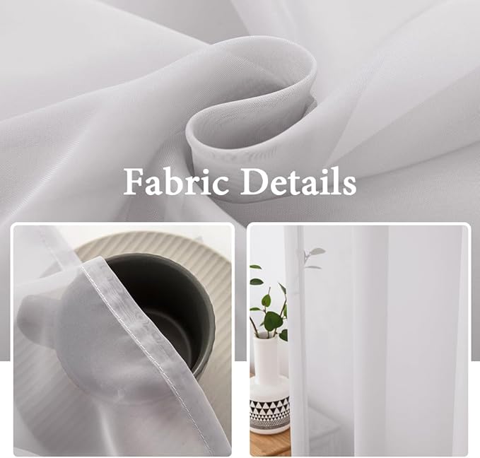 MIULEE Sidelight Semi Sheer Door Curtains for French Door Light Filtering Window Treatment Curtains for Front Door 2 Panels 25 x 40 Inches with Tieback,Light Grey