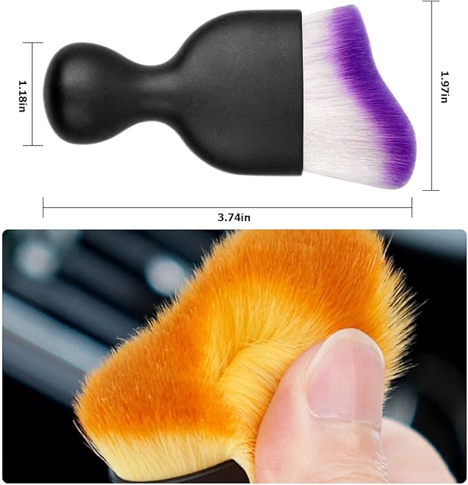 Blilo 2PCS Car Interior Detailing Brush with Dust Cover, Auto Soft Hair Cleaning Brushes, Scratch Free Curved Dirt Collectors, for Vehicle Dashboard Air Conditioner Vents Leather (Purple/2PCS)