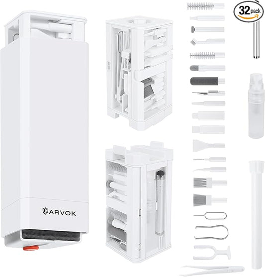 ARVOK Phone and Laptop Cleaning Kit, 32 in 1 Computer Laptop Cleaner Kit, Multi-Function Electronic Cleaner Kit for Earbuds, Cellphones, Keyboard, Screens, Camera Lens, Chargers, Electronics Devices