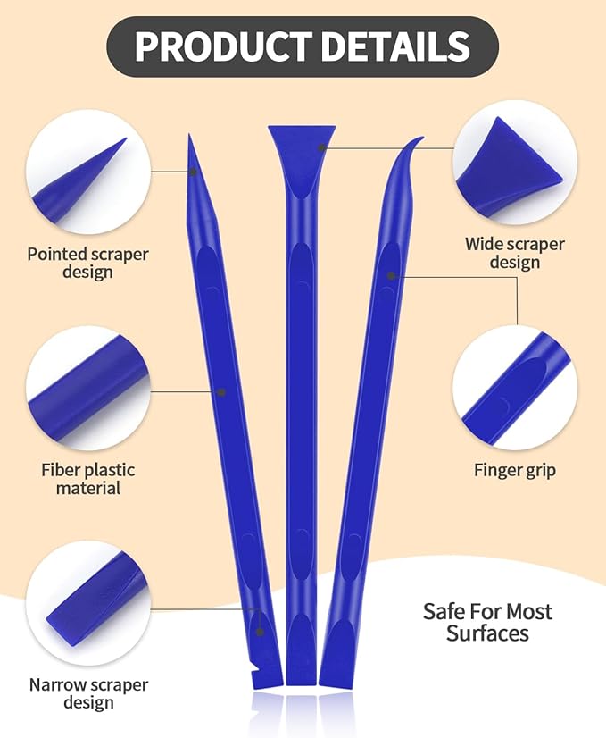 12 PCS Carbon Fiber Plastic Scrapers Tool, Non-Scratch Scraper Tool for Tight Spaces, Multi-Purpose Label Scraper Pen-Shaped, for Car Cleaning Supplies, Kitchen, Crevices, Stains (Blue)
