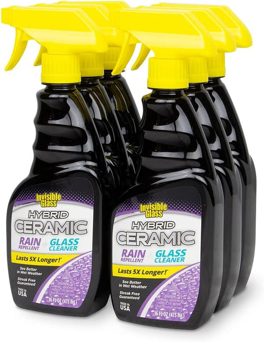 Invisible Glass 92183-6PK Hybrid Ceramic Rain Repellent and Glass Cleaner – Cleans & Protects Car Windows and Windshields with Long-Lasting Water-Repellent Si02 Technology – 16 fl oz (Pack of 6)