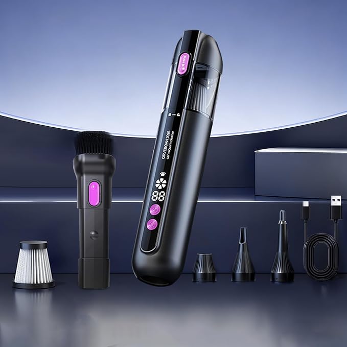 Handheld Car Vacuum Cleaner 15000Pa, Portable Cordless Mini Vacuum Blower 3 in 1, LED Display, Type C Rechargeable, Small Vacuum for Car Interior, Home, Desk Cleaning (Matte Black)