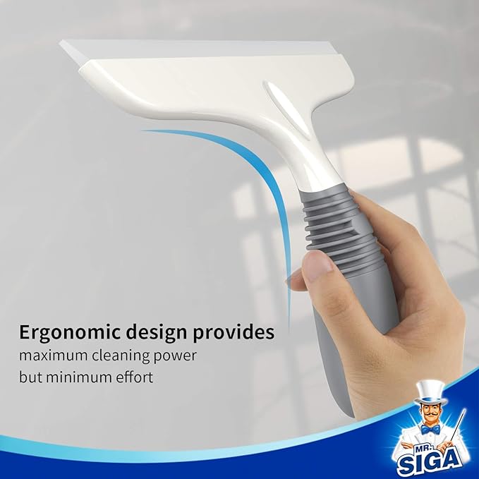 MR.SIGA Multi-Purpose Silicon Squeegee for Window, Glass, Shower Door, Car Windshield, Heavy Duty Window Scrubber, Includes Suction Hook, 10 inch, White & Gray, 2 Pack