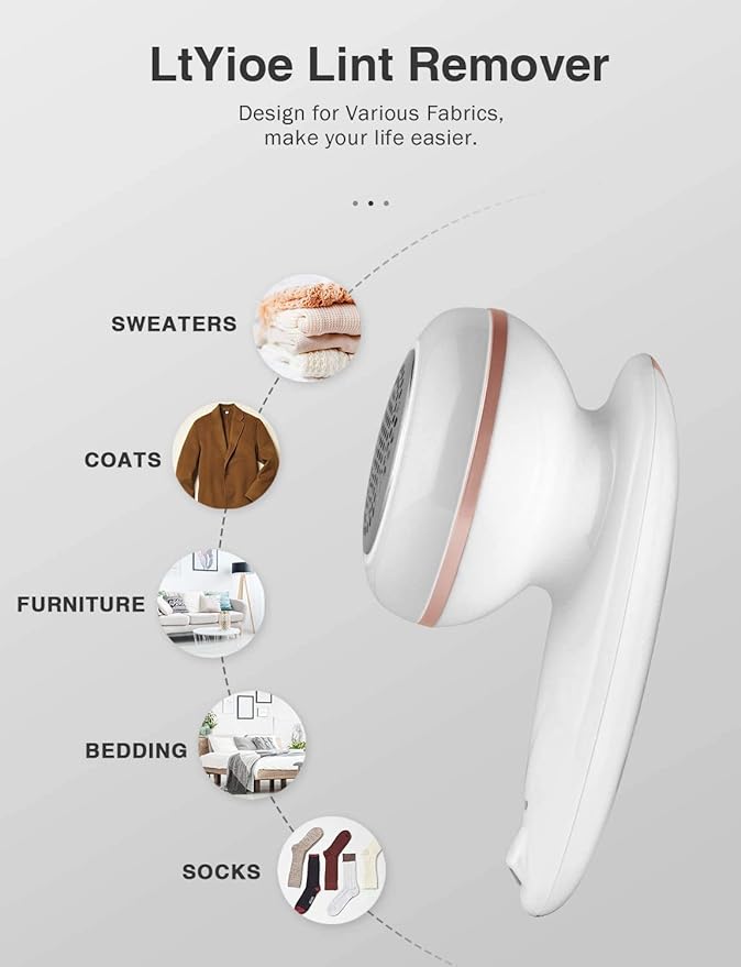 Lint Remover Shaver LtYioe Fabric Shaver USB Rechargeable Sweater Shaver Fabric Fuzz Remover with 2 Blades and Clean Brush, Battery Operated, Ergonomic Handle Design, Lightweight and Portable(Silver)