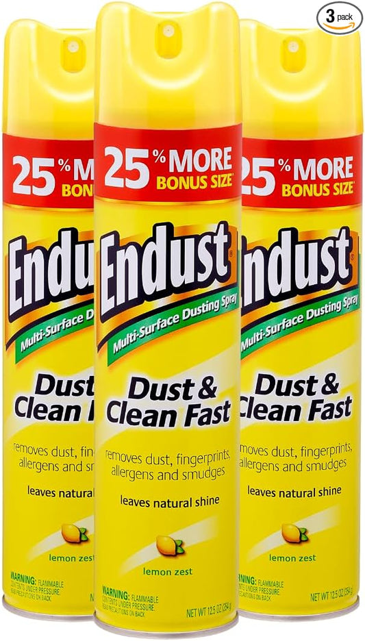 Endust Lemon Zest Multi-Surface Dusting and Cleaning Spray, Lemon Zest, 3-Pack