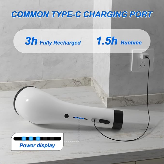 Electric Spin Scrubber, Shower Cleaning Brush, 2 Adjustable Speeds Cordless Power Spinning Cleaner Brush with 8 Replaceable Brush Heads for Tile, Tub, Sink, Wall, Bathroom SXT-160
