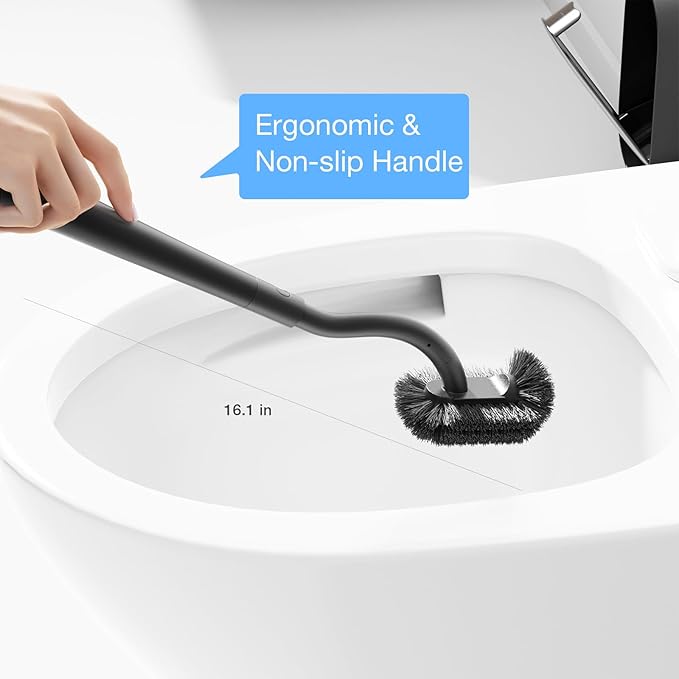 Toilet Bowl Brush and Holder, OSCIOSS Toilet Brush Set with Ergonomic Design, Compact Size, Durable Bristles, RV Toilet Brushes & Holders for Dead Corner Clean (Black, 1pack)