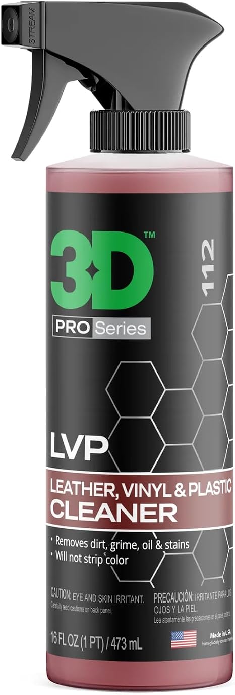 3D LVP Interior Cleaner - Removes Dirt, Grime, Grease, Oil & Stains from Leather, Vinyl & Plastic - Great for Seats, Ste