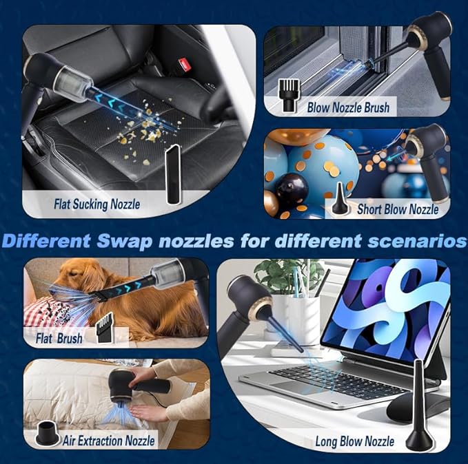 Handheld Car Vacuum Cleaner Cordless, 12000PA High Power Portable Vacuum, Rechargeable Mini Vacuum Cleaner & Air Duster, 4 IN 1 Hand Held Vacuum with Multi-Nozzles for Car, Home, Office, Pet Hair