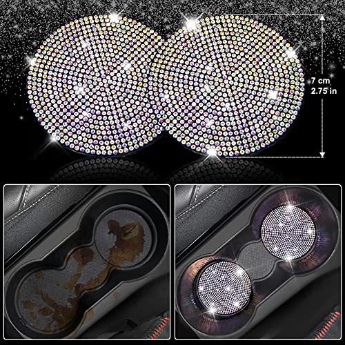 11 PCS Bling Diamond Car Accessories for Women, Sparkly Rhinestone Steering Wheel Cover Bling Seat Belt Cushion, Glitter Shift Knob Cover Car Cup Holder Coaster, Cute Interior Sets Multicolor