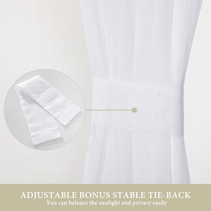 MIULEE 2 Panel Sidelight Curtains for French Door Sheer Panels Light Filtering Window Treatment for Narrow Door 25 x 80 Inches with Tieback - 2 Panels, White