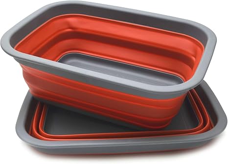 SAMMART Set of 2-9.2L (2.37Gallon) Collapsible Tub - Portable Outdoor Picnic Basket/Crater - Foldable Shopping Bag - Spa