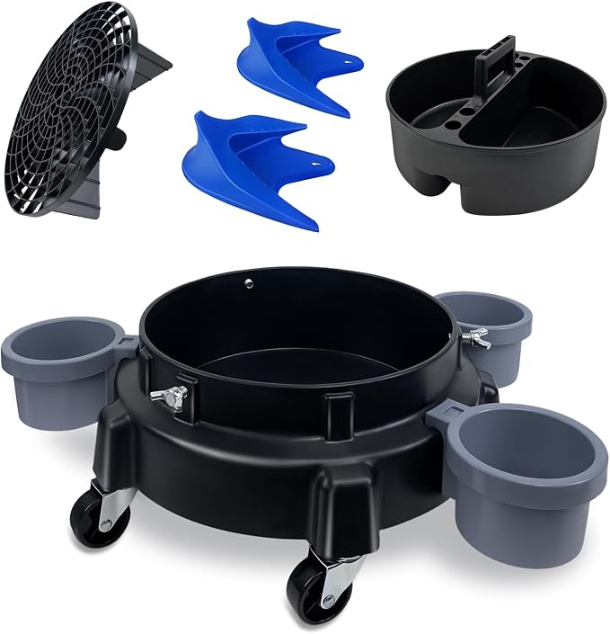 ROBLOCK 5 Gallon Bucket Dolly Roller with Dirt and Grit Traps Insert, Car Hose Guide, Bucket Tool Organizer, 3 Removable