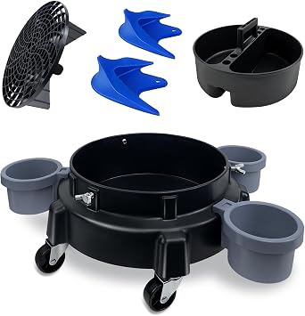 ROBLOCK 5 Gallon Bucket Dolly Roller with Dirt and Grit Traps Insert, Car Hose Guide, Bucket Tool Organizer, 3 Removable