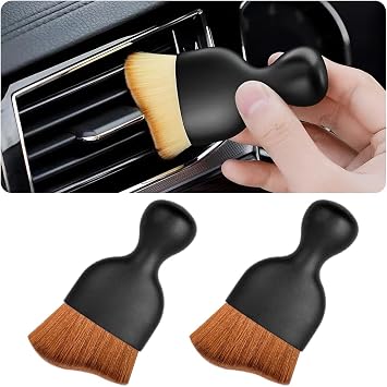 Blilo 2PCS Car Interior Detailing Brush with Dust Cover, Auto Soft Hair Cleaning Brushes, Scratch Free Curved Dirt Colle