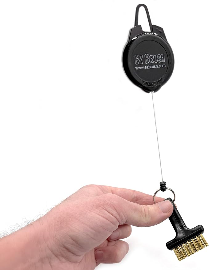 Mini Retractable Golf Club Brush Cleaning Tool with Clip and Brass Bristles