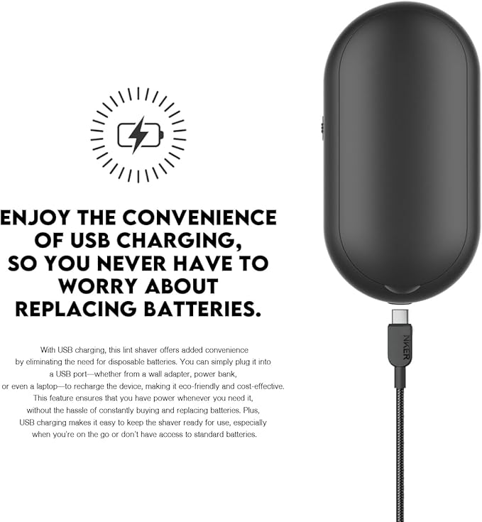 Rechargeable Fabric Shaver, Lemontec Battery-Operated Lint Remover & Sweater Defuzzer for Clothes and Furniture – Eliminates Pills, Fuzz, and Lints (Black)