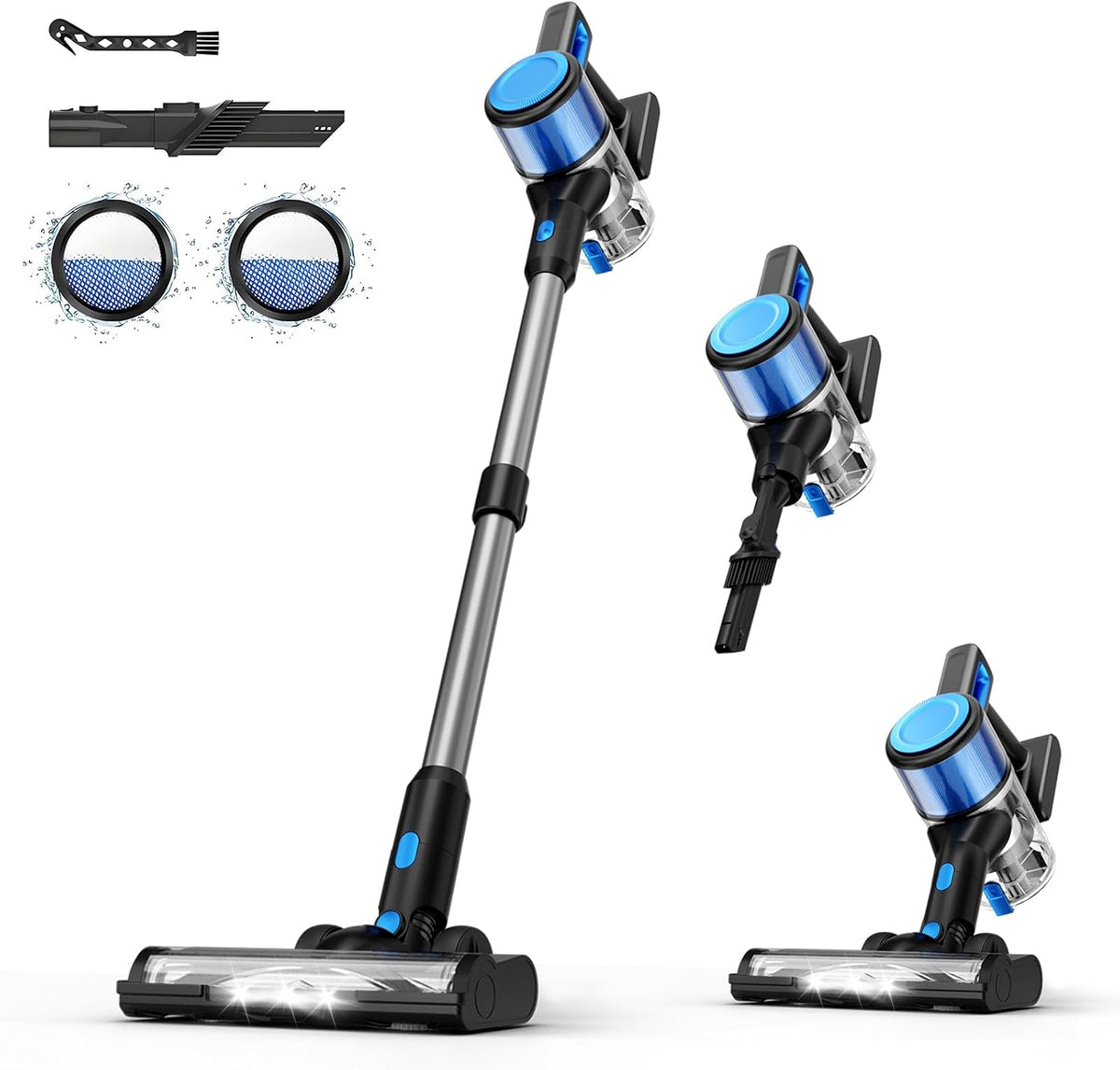 Cordless Vacuum Cleaner for Home - Lightweight, 35Kpas Stick Vacuums Clean with Rechargeable Battery, Max 45Mins Runtime, 8 in 1 Handheld Vacuum for Hardfloor & Carpets Pet Hair, Blue