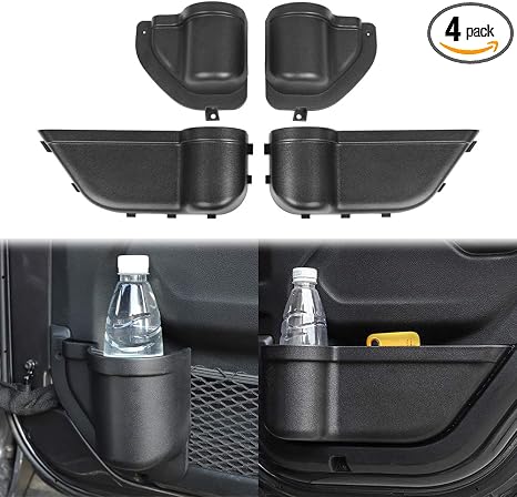 4-PACK Front and Rear Door Organizer Tray for 2018-2024 Jeep Wrangler JL 4XE JLU Rubicon Sport Sahara Gladiator JT Inter