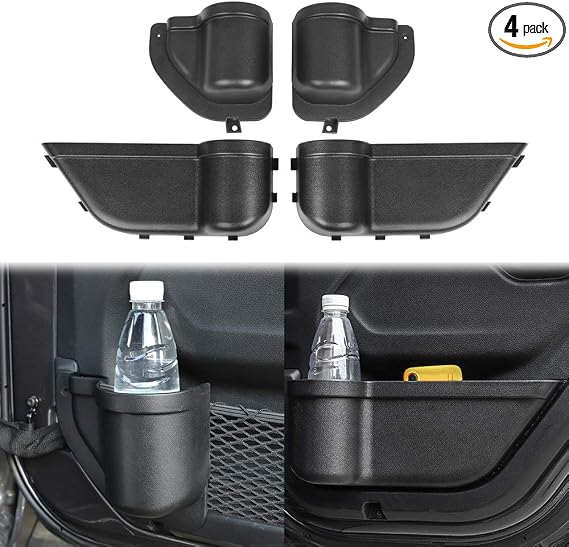 4-PACK Front and Rear Door Organizer Tray for 2018-2024 Jeep Wrangler JL 4XE JLU Rubicon Sport Sahara Gladiator JT Inter