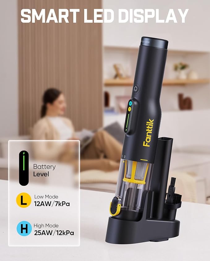 Fanttik Slim V10 Lite Cordless Handheld Vacuum, 0.98lb Lightweight with All-in-One Base Design, Smart LED Display, Portable Mini Vacuum Cleaner for Kitchen Table, Home, Car