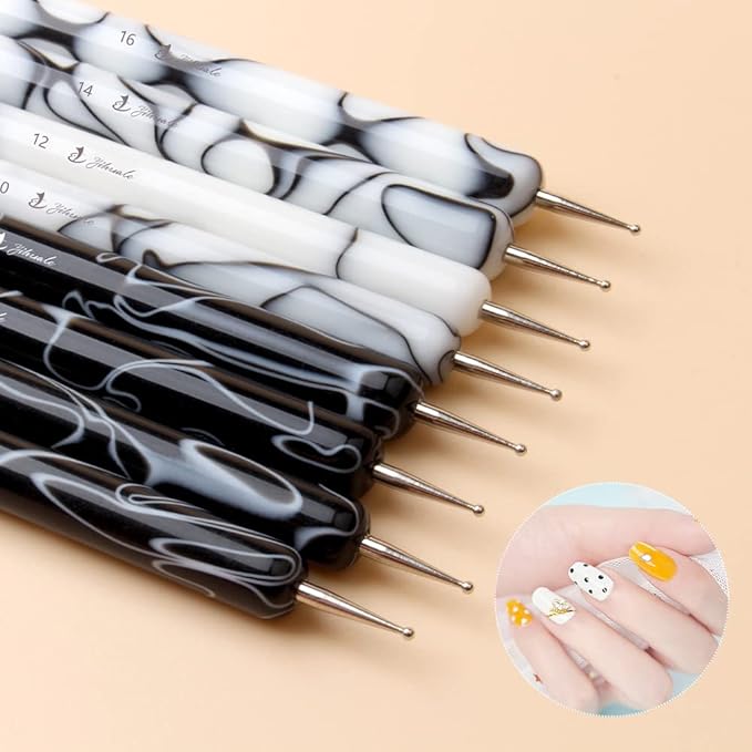 French Nail Brush, YIHUALE 2 Way French Gel Acrylic Nail Art Kolinsky Brush With Dotting Tool for Professional Manicure Cuticle Clean Up Nail Art Design- White And Black 8# (8#, White And Black)