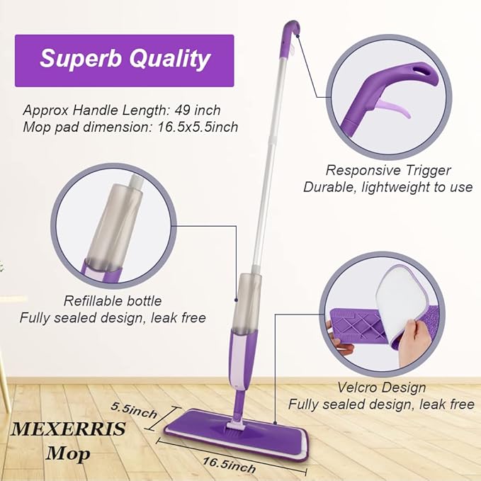 Spray Mops for Hardwood Floor Cleaning: MEXERRIS Floor Mop with 3 Washable Pads for Swiffer Powermop - Wet Mops with 2 Refillable Bottles - Home Commercial Dust Mop for Wood Laminate Ceramic Tiles