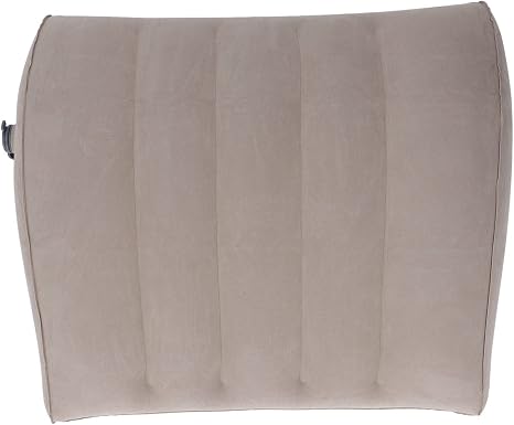 Flocking Inflatable Lumbar Pillow, Portable Inflatable Lumbar Support Pillow for Car Office Travel Gray with PVC Storage