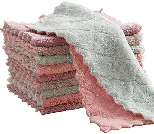 QURIPE 10-Pack Microfiber Cleaning Cloth Dish Towels, Double-Sided Dish Drying Towels，Reusable Household Cleaning Cloths