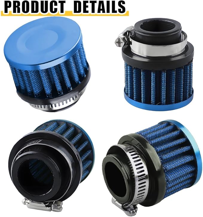 Air Filter, Valve Cover Breather, 25mm Auto Crankcase Cold Air Filter Cleaner with Adjustable Clamp, Breather Turbo Vent Cleaner Automotive Accessories Fit for Cars and Motorcycles (Blue)