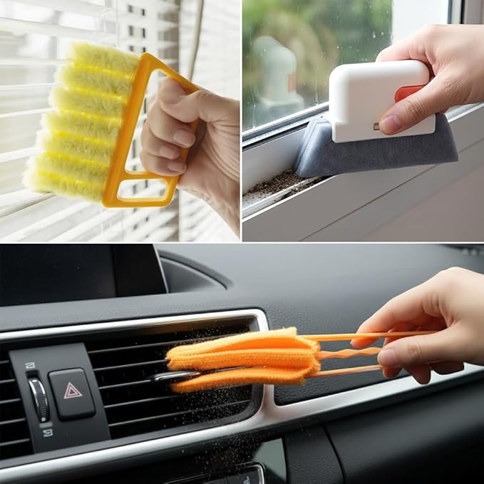 5Pcs Window Blind Cleaning Set, Washable 7 Fingers Duster Brush Dusting Cleaner Tool, Blinds Air Conditioner Keyboard Fan Duster Dirt Housekeeping Tool(Yellow,Size:6.3inch)